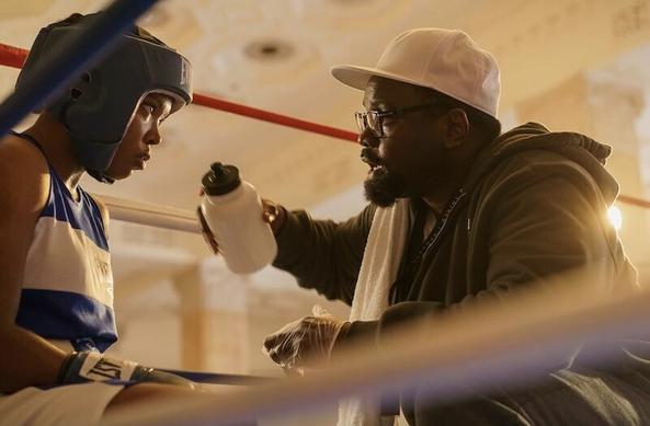 Ryan Destiny as Claressa and Brian Tyree Henry as her boxing coach in a boxing scene from The Fire Inside.