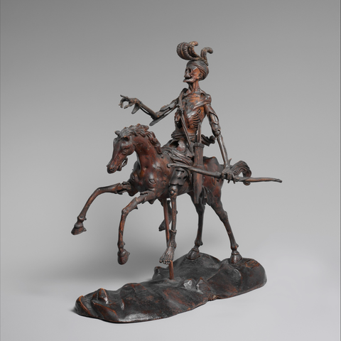 Sculpture: a skeleton on a horse