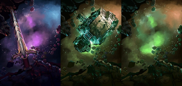 Otherworldly Slo-Mo Explo(sion) Phased Battle Map and its variations by Domille's Wondrous Works. It features a stone fortress floating in a purple spacescape.