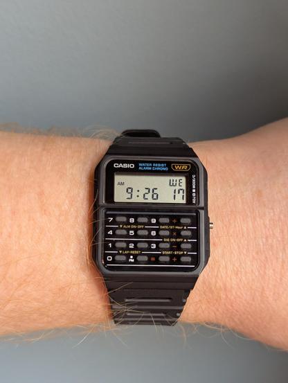 A Casio CA53W calculator watch.