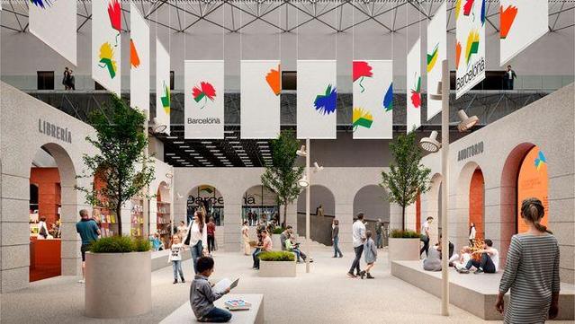 Amb el nom d'Espai Publicat, el pavelló de Barcelona a la FIL de Guadalajara està inspirat en les places porticades (Ajuntament Barcelona)
