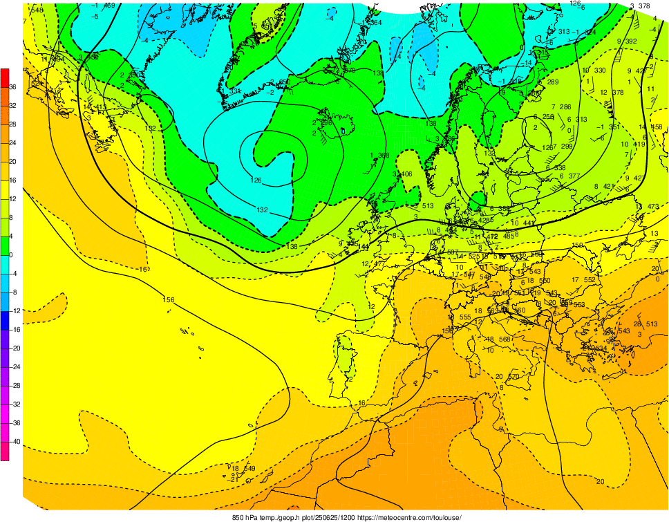 Analyse en altitude de la sitation météo en Europe ce jour.