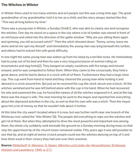 German folk tale "The Witches in Wilster". Drop me a line if you want a machine-readable transcript!