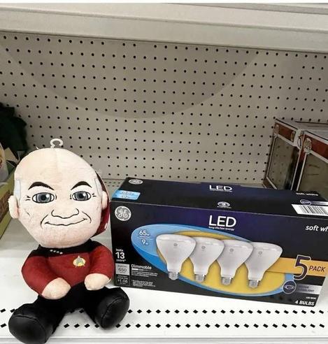 Picard plush with a five pack of four lights