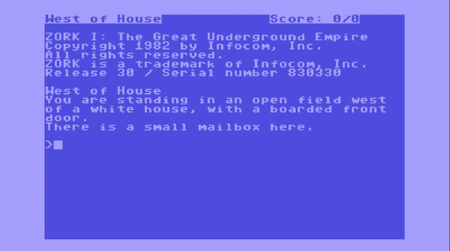 Zork I opening on Commodore 64