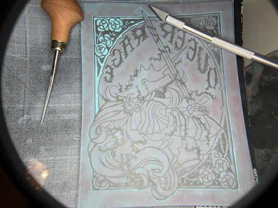Linocut in progress