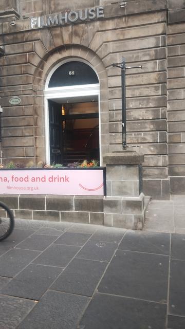 Glimpsed out of the bus window as it passed, the Filmhouse door actually open after several years of closure, as they get ready for Friday's reopening
