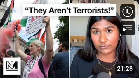 A composite image showing Palestine Action activists on the left and a young woman of Indian heritage on the right