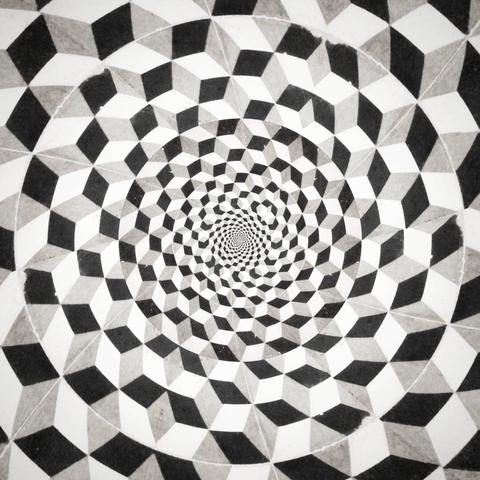 Spiral view of a black and white design