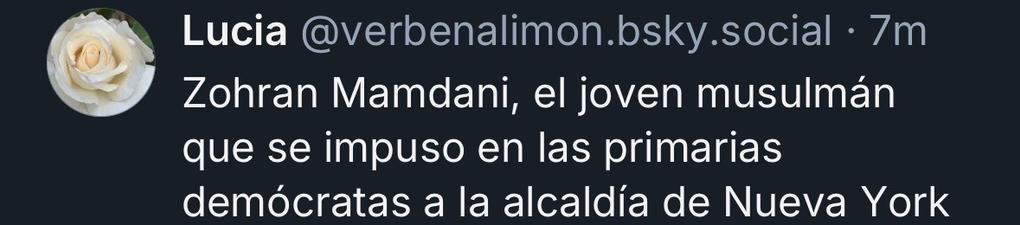 Lucia @verbenalimon.bsky.social • 7m
Zohran Mamdani, el joven musulmán que se impuso en las primarias demócratas a la alcaldía de Nueva York
