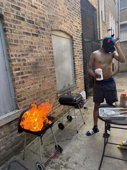 Pup Nash sets a grill on intense flame