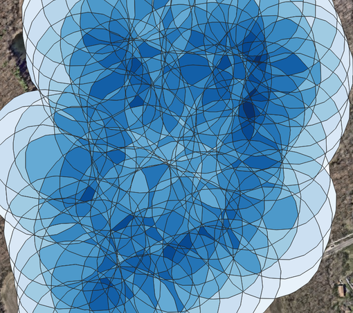 A series of overlapping circles, with areas of overlap shown in shades of blue.