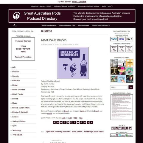 Meet Me At Brunch
Screenshot of the podcast listing on the Great Australian Pods website