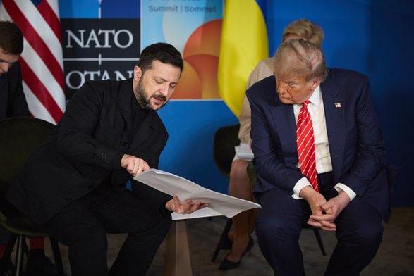 Ukraine President Volodymyr Zelensky and Donald Trump at the NATO Summit, The Hague, Netherlands, June 25, 2025