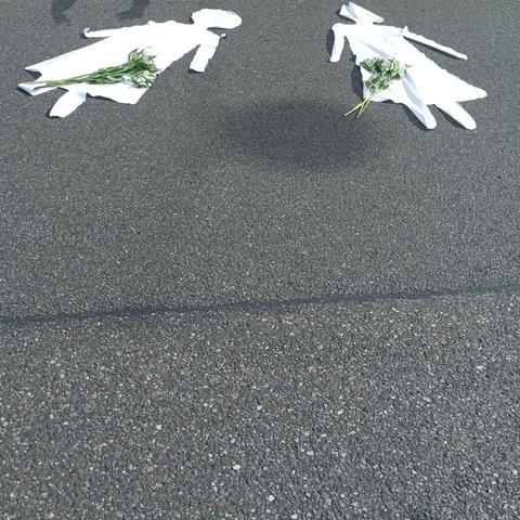 Zwei Ghost Walkers auf der Arnulfstraße, Höhe der stadteinwärtigen Tram-H Donnersbergerstraße mit weißen Blumen.