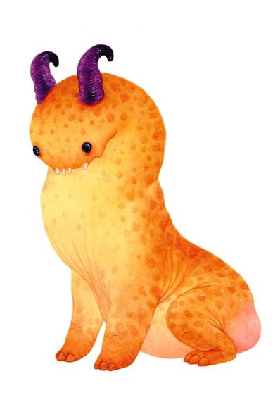 final scan of the painting of an orange monster called randolph with purple horns and a yellow chest and beady black eyes.