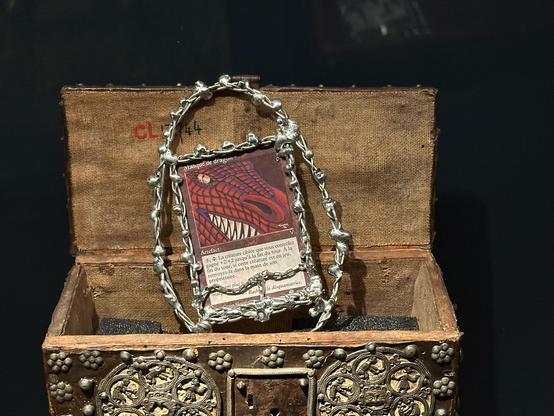 A “masque de dragon” magic cards encased in a ring of thorns inside a centuries-old box