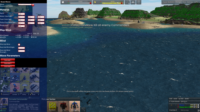 Screenshot from Beyond All Reason. A wave simulation is running.