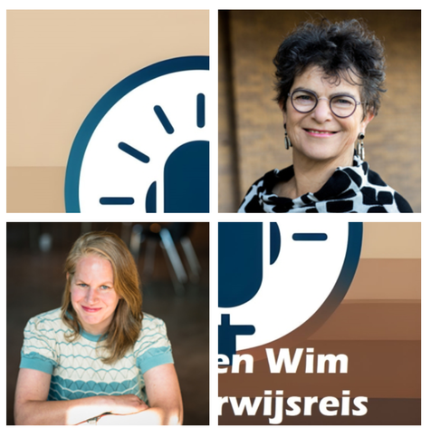 Kwadrant met daarin twee portretfoto's: linksonder Kim Stroet en rechtsboven Chaja Deen.