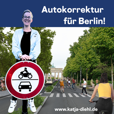 Sharepic mit einem autofreien grünen Brandenburger Tor.
