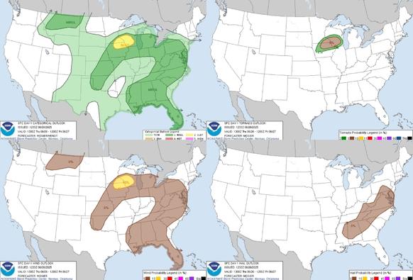 A few tornadoes and isolated wind damage will be possible this afternoon from northern Iowa into southwest Wisconsin. Isolated wind damage will be possible across a broad area of the eastern Plains, Ohio Valley, Mid-Atlantic, the Southeast and Montana. #WeatherAwareDay #weather #wx #SPC #TheOutpost #SevereWeather 

Dangerous Heat Continues; Monitoring Excessive Rainfall and Flash Flooding
The heat continues along and east of the Mississippi River. The most significant cumulative heat impacts are expected across the Mid-Atlantic through today and eastern Ohio Valley through Friday. Severe weather and heavy rainfall potential from the Southwest, Plains, upper Midwest, Great Lakes, mid-Atlantic and Northeast the next couple of days. A disturbance near the Marianas may bring flooding
