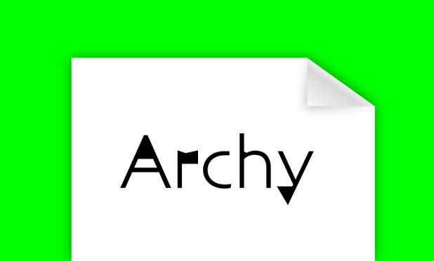 The word “Archy” set with the Archy font on a white cornered sheet of paper, itself on a lime background.