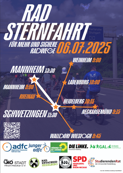 Das Poster der Rad Sternfahrt. 
Das Motto: Für mehr und sichere Radwege