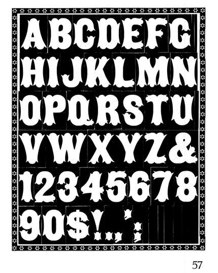 Ornate Tuscan type specimen, showing letters A–Z, numbers 0–9, and some punctuation, printed black on white stock.