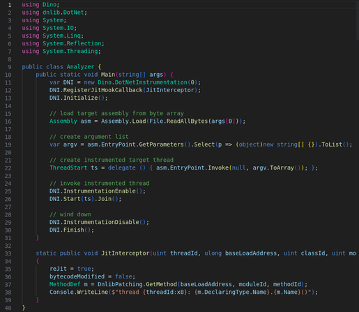 C# source code implementing a function tracer