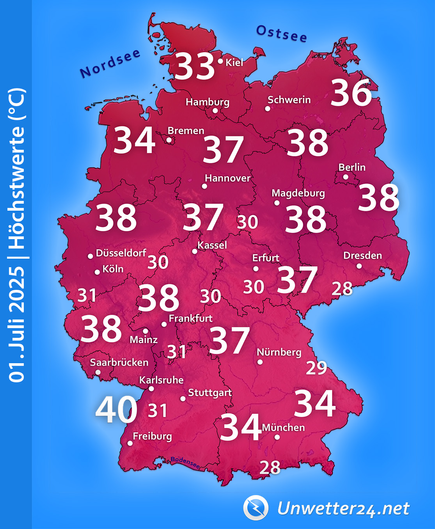 Extreme Hitze bis 40 Grad am 01. Juli 2025