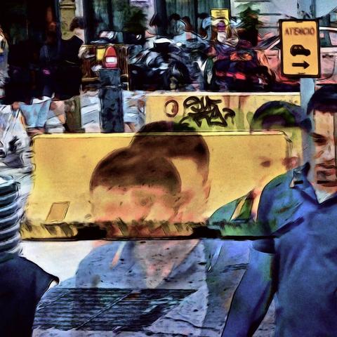 Barcelona digital edited street photography, made with the GNU Image Manipulation Program + G'MIC-Qt filters.