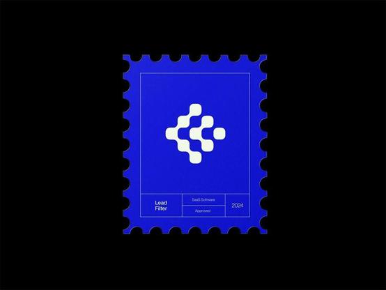 A blue stamp design featuring a white geometric logo, labeled "Lead Filter," "SaaS Software," and "Approved 2024."