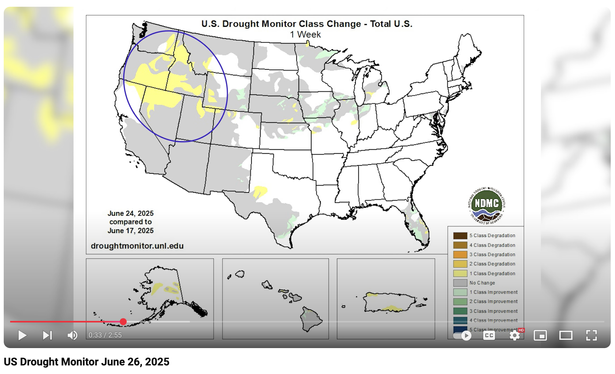 Screenshot showing the Drought Download video from 6-26-25