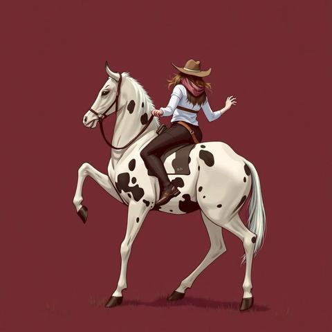 Image with seed 2142984362 generated via Stable Diffusion through @stablehorde@sigmoid.social. Prompt: Reverse cowgirl, but literal and it’s like a centaur situation where the bottom half is human and the top half is cow @JonBaker