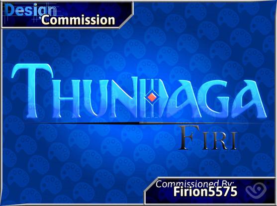 A logo with a light blue and dark blue color scheme. The logo saying "Thundaga Firi" in different fonts reminesant of the Code Geass logo