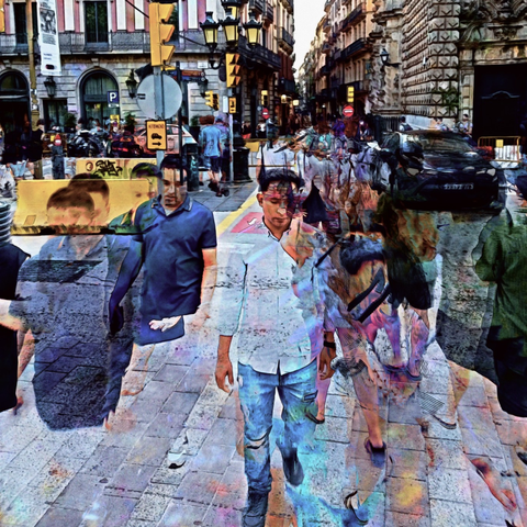 Barcelona digital edited street photography, made with the GNU Image Manipulation Program + G'MIC-Qt filters.