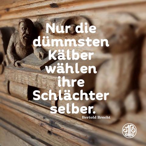 Nur die dümmsten
Kalber wählen ihre
Schlächter selber.
Bertold Brecht🖖