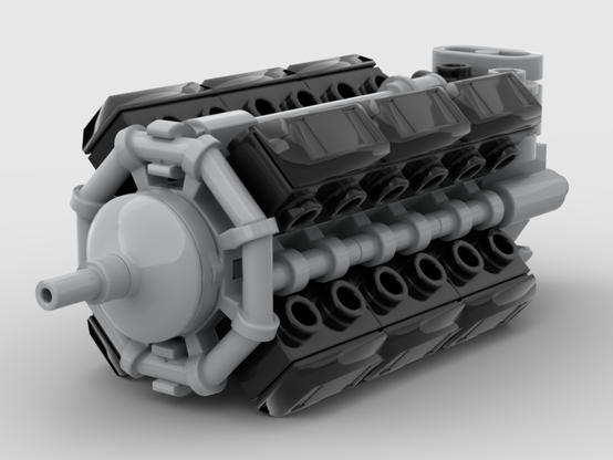 A close to Lego minifigure scale Rolls Royce Vulture X-24 piston engine made from Lego. Front right view.