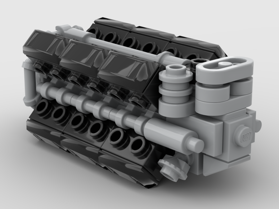A close to Lego minifigure scale Rolls Royce Vulture X-24 piston engine made from Lego. Rear right view.