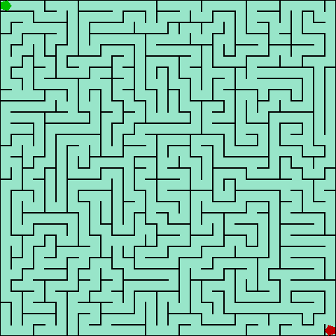 A computer generated 30 by 30 maze.