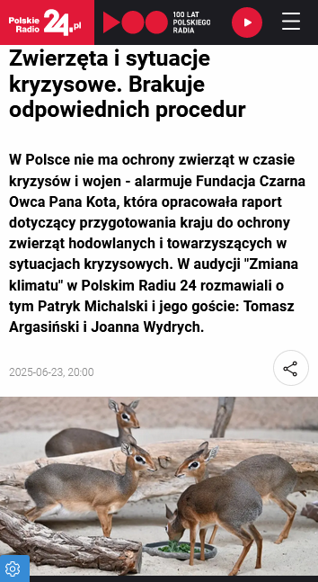 Dikdiki - małe antylopy na wybiegu ogrodu zoologicznego i napis Zwierzęta i sytuacje kryzysowe. Brakuje odpowiednich procedur

Logotyp Polskie Radio24.pl