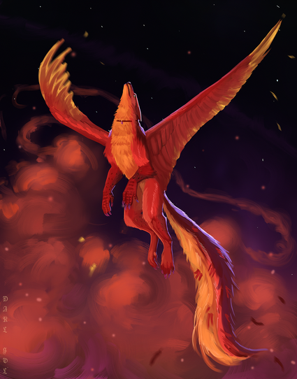 Amara with a bit of a larger tail than normal Ascending into the sky during sunset
