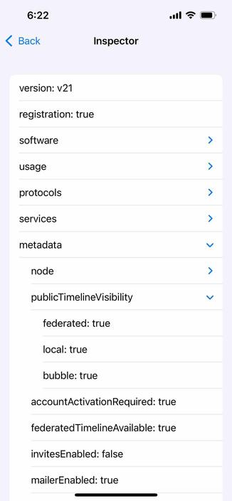 screenshot of an inspector displaying values from a site nodeinfo