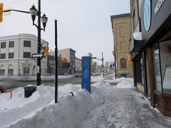 Some moderate sized snowbanks in uptown Waterloo