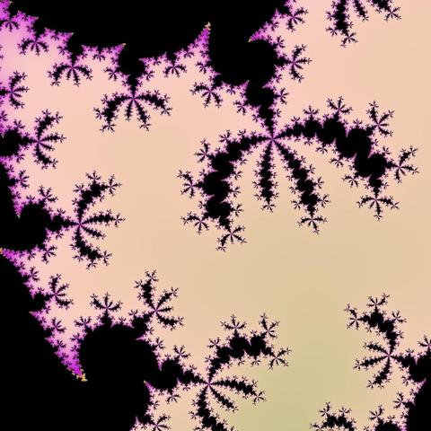 A render of the mandelbrot set using randomised colours. The centre point is -0.5313725223616887 + 0.5925541880395361i and we are zoomed to 2.2595125115e+10 magnitude.