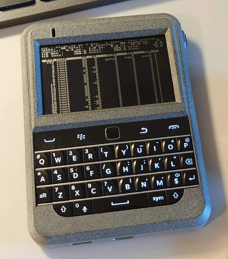 Some visual inspiration: Beepberry custom pocket computer with a physical qwerty keyboard, monochrome non-backlit lcd screen and a matte grey 3d printed casing