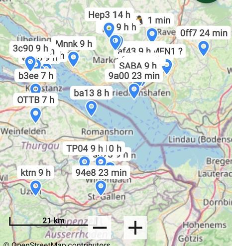 une carte comportant pleins de points bleus, position des nodes Meshtastic