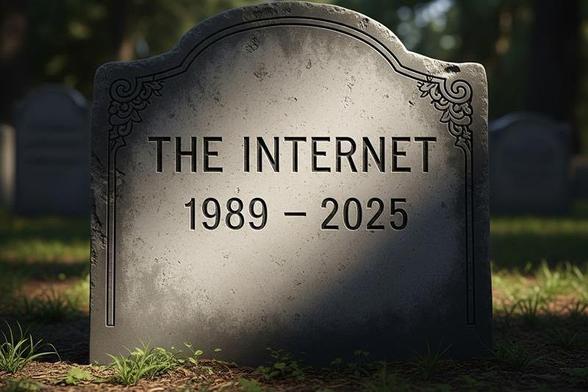 A gemini generated image of a grave stone where "the internet" is written on. Image stolen from derstandard.