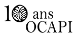Logo 10 ans d'OCAPI (le zéro du 10 est le logo OCAPI, à savoir un cul d'ocapi, rond, vu de derrière, avec ses zébrures)