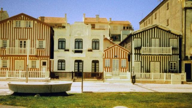 A row of striped houses in Costa Nova.